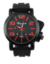 Men's Round Sports Watch with Red Big Numbers and Black Silicone Band (OEM) (BULK)